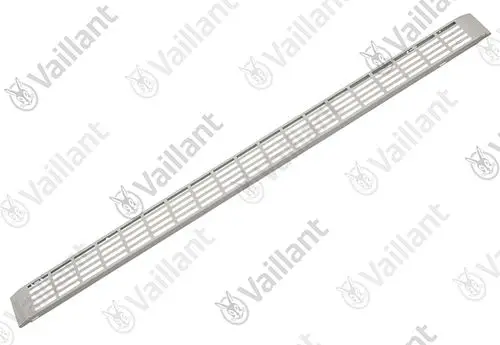 Lufteintrittsgitter von Vaillant mit schmalen Lamellen, geeignet für die Befestigung an Heizsystemen. Weißes, leichtes Material.